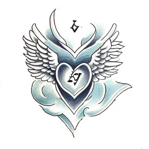 Incorporate the letters Y, B, K, and M into a traditional tattoo design of a heart with wings tattoo design idea