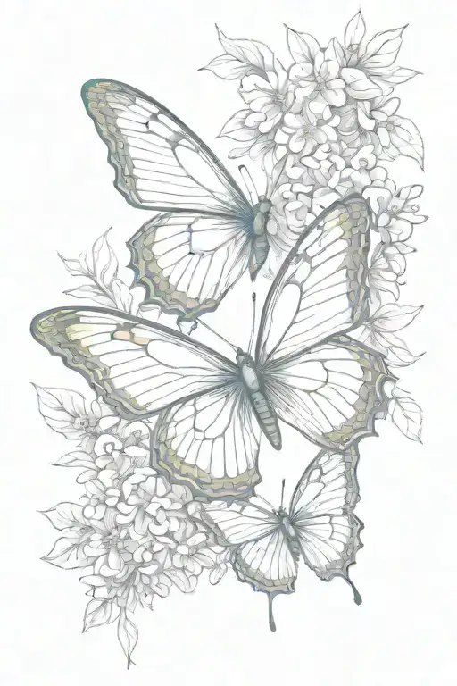 lilac and butterfly wings tattoo design idea