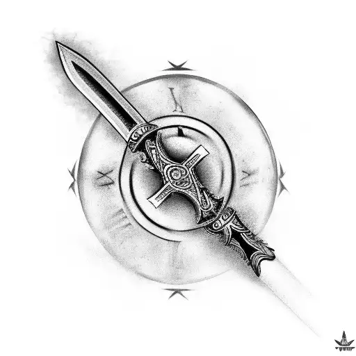 dagger tattoo with Roman numerals for the date 12th February 2023 tattoo design idea