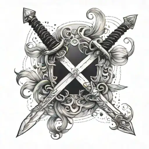 A pair of intertwined swords, symbolizing a long-distance relationship and the strength of love tattoo design idea