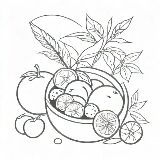 fruits basket with a rice ball leaning on it tattoo design idea