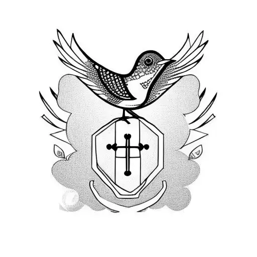 small bird  with a small cross and 420 tattoo design idea
