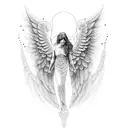 angel breaking free from chains. one chain holding one wrist still tattoo design idea