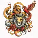 lion and phoenix  tattoo design idea