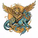 lion and phoenix  tattoo design idea