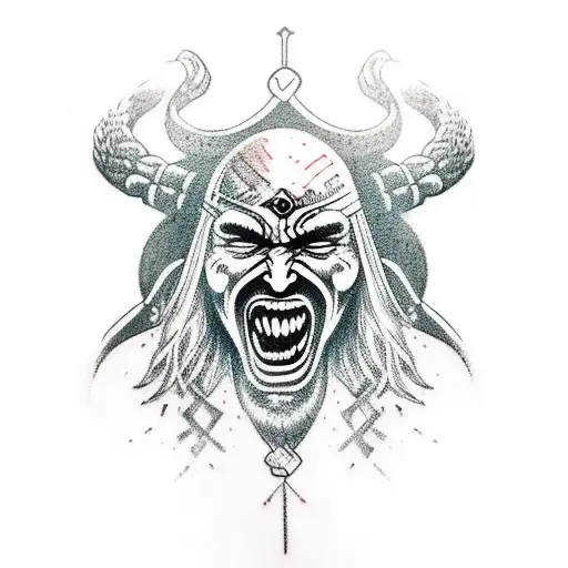 tatoo of a screaming kneeling viking breaking free from his wrist chains, warrior holds a dead eagle in his right hand tattoo design idea