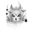 A Victorian goth-inspired tattoo featuring a vintage mirror reflecting a full moon surrounded by bats in a blackwork style. tattoo design idea