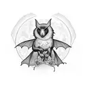 A Victorian goth-inspired tattoo featuring a vintage mirror reflecting a full moon surrounded by bats in a blackwork style. tattoo design idea