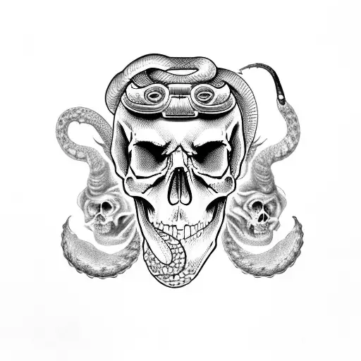 skull, snake, and moon tattoo design idea