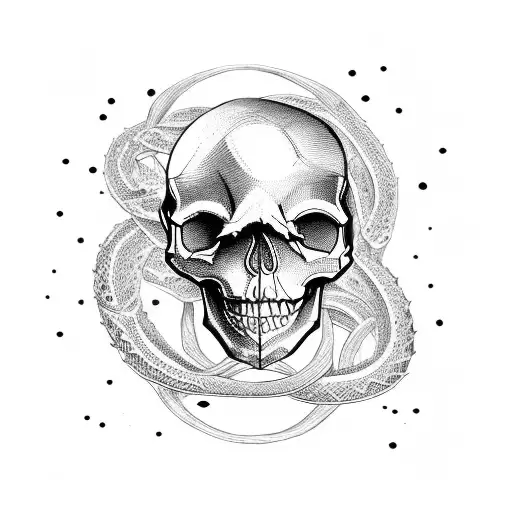 skull, snake, and moon tattoo design idea