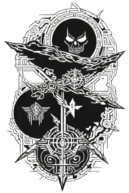 Two sword and two ghost face tattoo design idea