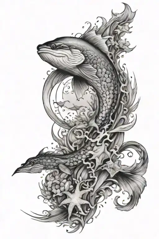 ocean themed leg sleeve tattoo design idea