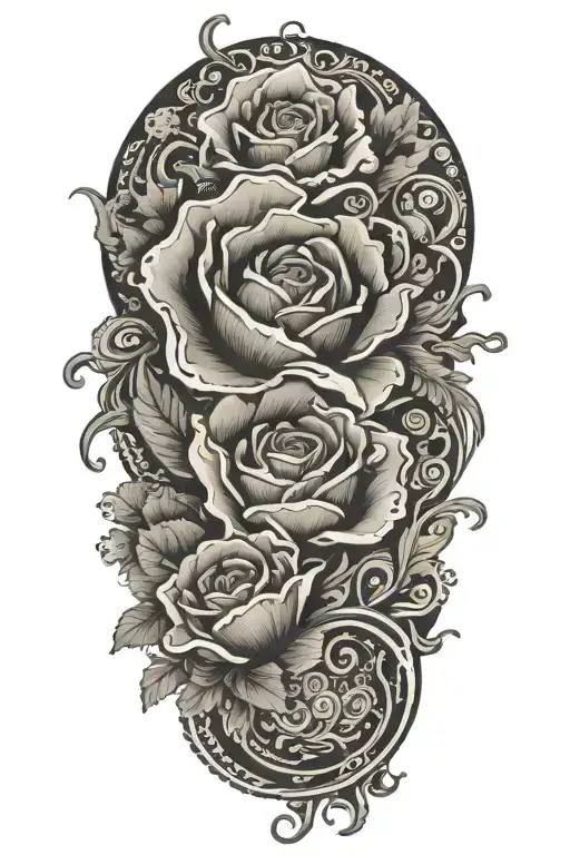 hurricane with paisley pattern and poppy flowers  tattoo design idea