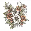  hurricane next to paisley pattern and poppy flowers and roses tattoo design idea