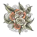  hurricane next to paisley pattern and poppy flowers and roses tattoo design idea