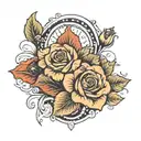  hurricane next to paisley pattern and poppy flowers and roses tattoo design idea