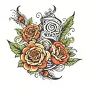  hurricane next to paisley pattern and poppy flowers and roses tattoo design idea