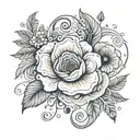 swirling hurricane behind paisley pattern and poppy flowers tattoo design idea