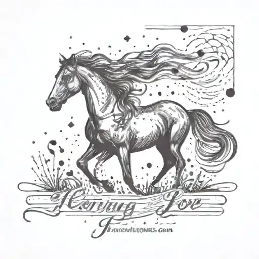 horse galloping through a field with text "I'm carrying your love with me." tattoo design idea