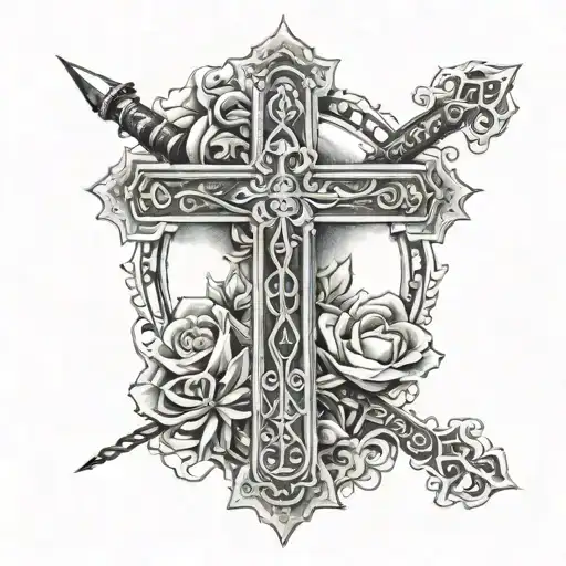 a catholic cross with the text Isaiah 41:10 wrapped around the cross tattoo design idea