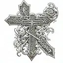 a catholic cross with the text Isaiah 41:10 wrapped around the cross tattoo design idea