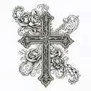 a catholic cross with the text Isaiah 41:10 wrapped around the cross tattoo design idea