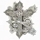 a catholic cross with the text Isaiah 41:10 wrapped around the cross tattoo design idea