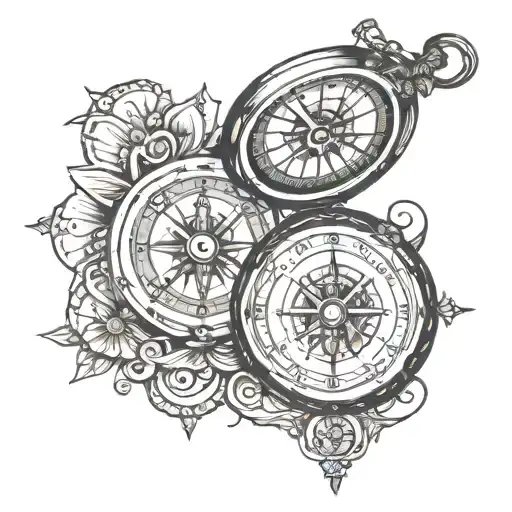 compass and pocket watch tattoo design idea