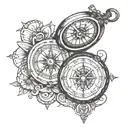 compass and pocket watch tattoo design idea