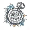 compass and pocket watch tattoo design idea