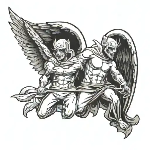  White Angel Protecting Black Devil from Death   tattoo design idea