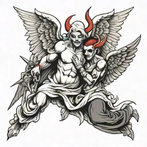  White Angel Protecting Black Devil from Death   tattoo design idea