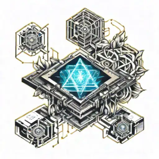 crystal rose and open book and motherboard wires tattoo design idea