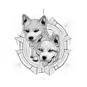 A dotwork tattoo of the three-headed dog Cerberus guarding the gates of the underworld tattoo design idea