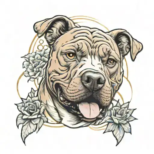 pit bull x staffy head wit 100 dollars tattoo design idea