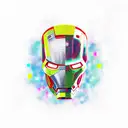 Skull of ironman mid broken helmet in the galaxy with pollution tattoo design idea
