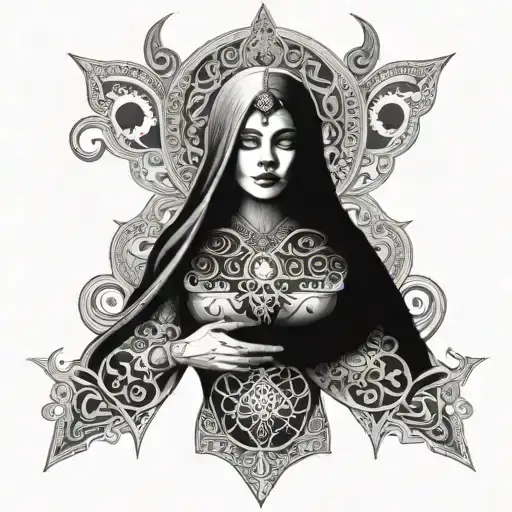 priestess with patterns symbolizing cartomancy tattoo design idea