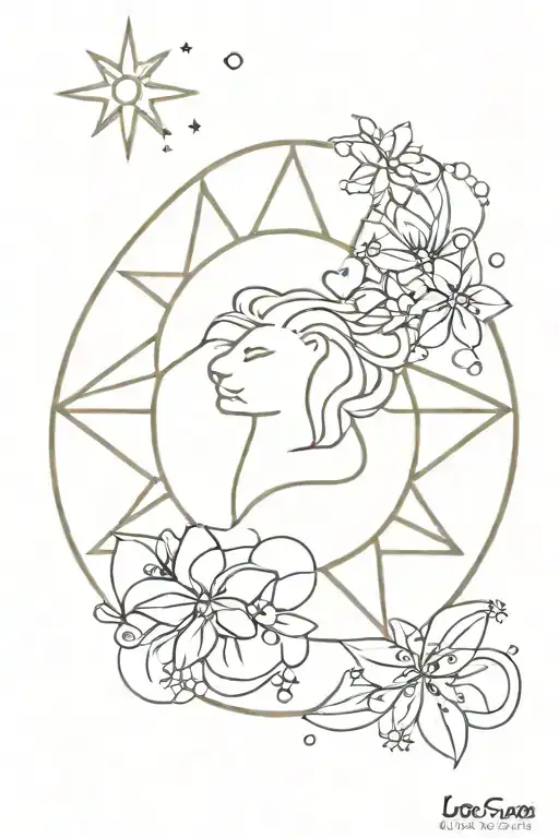 Leo star sign with heart and sparkles tattoo design idea