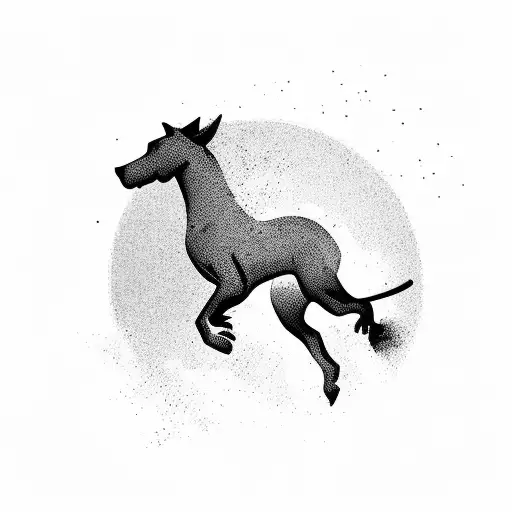 A silhouette of a horse jumping over a dog, representing the client's love for both animals tattoo design idea