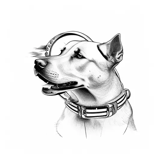 A loyal dog sitting at the feet of its owner, with a horse shoe hanging above tattoo design idea