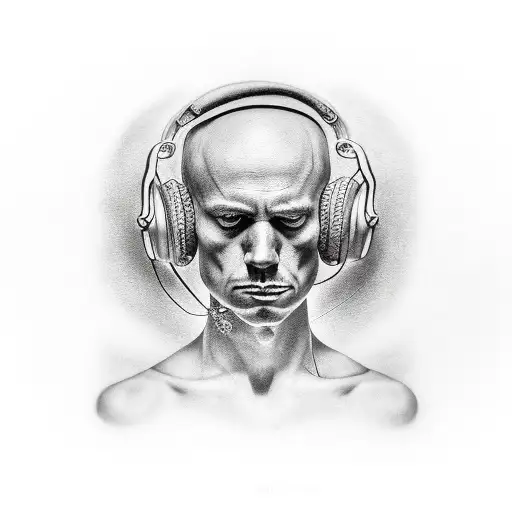 A realistic portrait of a famous rock band member, with intricate details and shading tattoo design idea