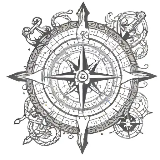 anchor compass surrounded tattoo design idea