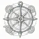 anchor compass surrounded tattoo design idea
