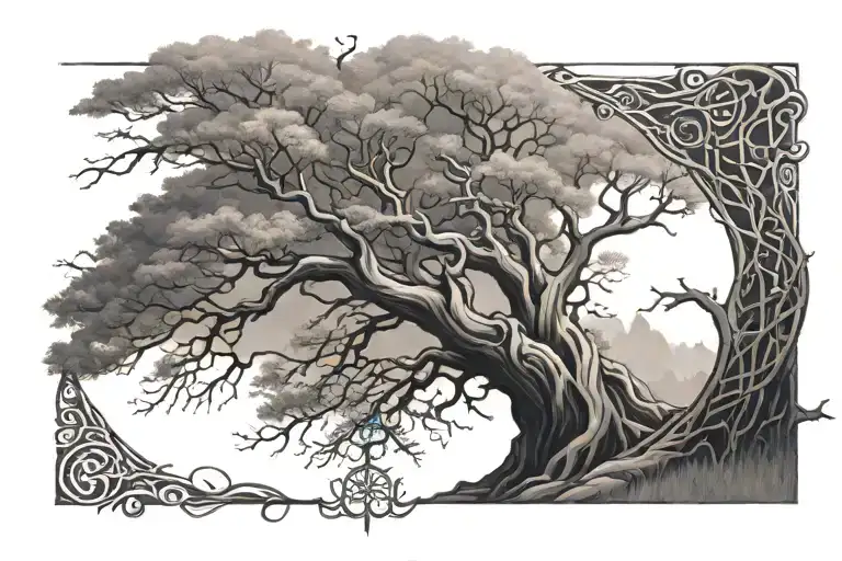 norse yggdrasil tree tattoo design idea