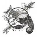 scientific motifs with elements from nature scene tattoo design idea