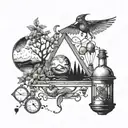 scientific motifs with elements from nature scene tattoo design idea