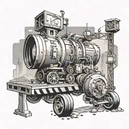 Create a construction-themed tattoo featuring a movie scene as a backdrop tattoo design idea