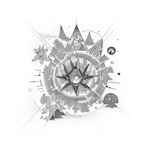 A mystical night sky with constellations forming the shape of plants and flowers tattoo design idea