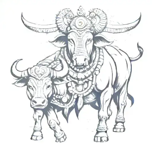 nandi bull infront of kedarnath tattoo design idea