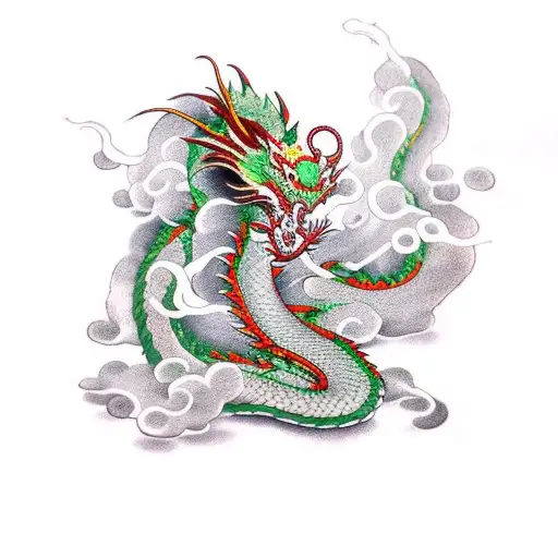 dragon with smoke tattoo design idea